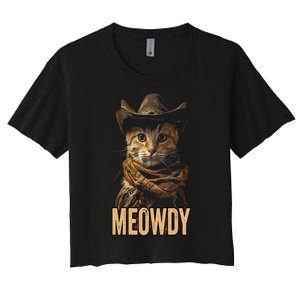 Meowdy Cat Meowdy Cowboy Cat Country Western Women's Crop Top Tee