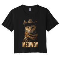 Meowdy Cat Meowdy Cowboy Cat Country Western Women's Crop Top Tee