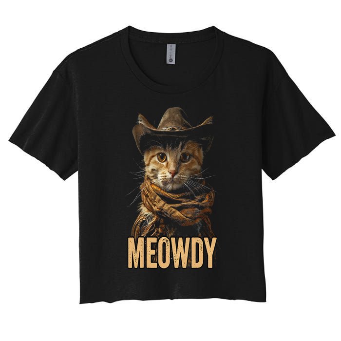 Meowdy Cat Meowdy Cowboy Cat Country Western Women's Crop Top Tee