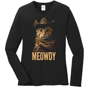 Meowdy Cat Meowdy Cowboy Cat Country Western Ladies Long Sleeve Shirt