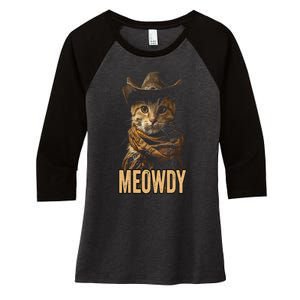 Meowdy Cat Meowdy Cowboy Cat Country Western Women's Tri-Blend 3/4-Sleeve Raglan Shirt