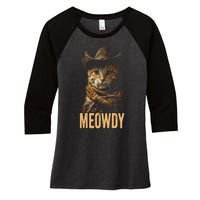 Meowdy Cat Meowdy Cowboy Cat Country Western Women's Tri-Blend 3/4-Sleeve Raglan Shirt