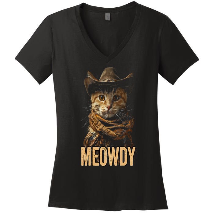 Meowdy Cat Meowdy Cowboy Cat Country Western Women's V-Neck T-Shirt