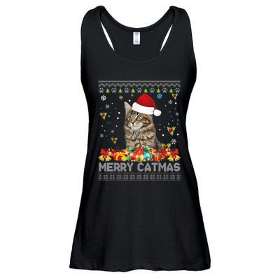 Merry Catmas Maine Coon Cat Ugly Sweater Christmas Santa Ladies Essential Flowy Tank