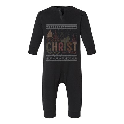 Merry Christ Mas Jesus Christian Tree Xmas Ugly Christmas Infant Fleece One Piece