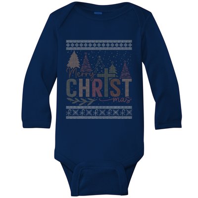 Merry Christ Mas Jesus Christian Tree Xmas Ugly Christmas Baby Long Sleeve Bodysuit