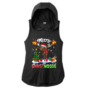 Merry Christmoose Merry Christmas Xmas Lights Santa Moose Long Sleeve Ladies PosiCharge Tri-Blend Wicking Draft Hoodie Tank