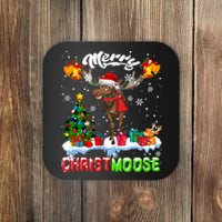 Merry Christmoose Merry Christmas Xmas Lights Santa Moose Long Sleeve Coaster