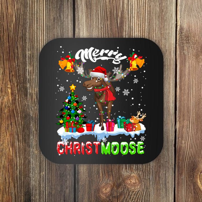 Merry Christmoose Merry Christmas Xmas Lights Santa Moose Long Sleeve Coaster