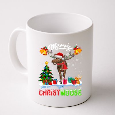 Merry Christmoose Merry Christmas Xmas Lights Santa Moose Long Sleeve Coffee Mug