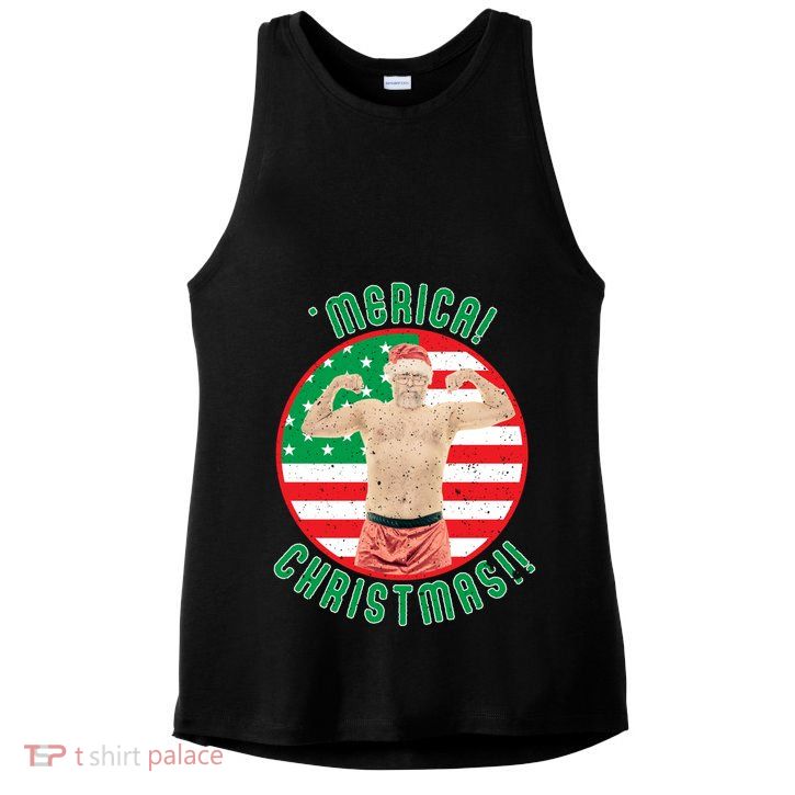 Merica Christmas Murica Usa America American Flag Santa Dad Great Gift Ladies PosiCharge Tri-Blend Wicking Tank