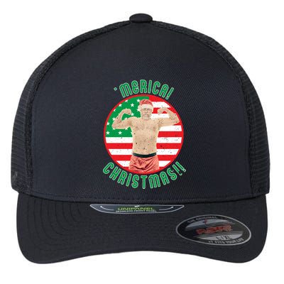 Merica Christmas Murica Usa America American Flag Santa Dad Great Gift Flexfit Unipanel Trucker Cap