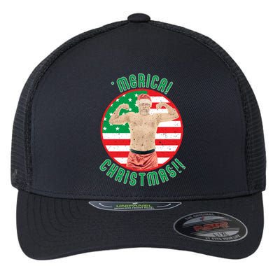 Merica Christmas Murica Usa America American Flag Santa Dad Great Gift Flexfit Unipanel Trucker Cap