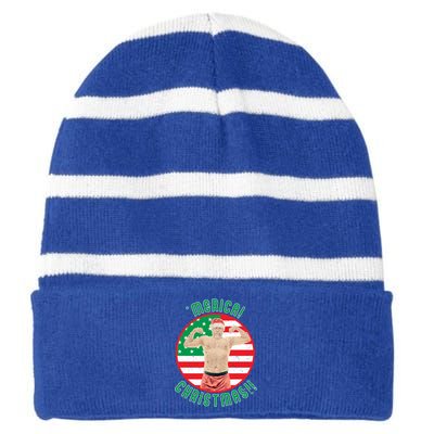 Merica Christmas Murica Usa America American Flag Santa Dad Great Gift Striped Beanie with Solid Band