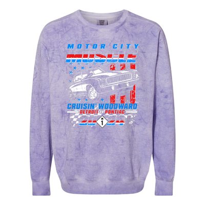 Motor City Muscle Cruisin Woodward Detroit To Pontiac 2024 Colorblast Crewneck Sweatshirt