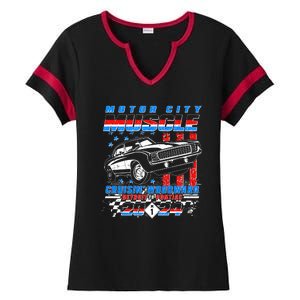 Motor City Muscle Cruisin Woodward Detroit To Pontiac 2024 Ladies Halftime Notch Neck Tee