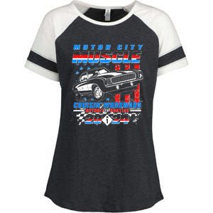 Motor City Muscle Cruisin Woodward Detroit To Pontiac 2024 Enza Ladies Jersey Colorblock Tee