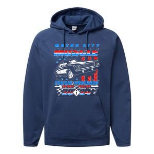 Motor City Muscle Cruisin Woodward Detroit To Pontiac 2024 Performance Fleece Hoodie