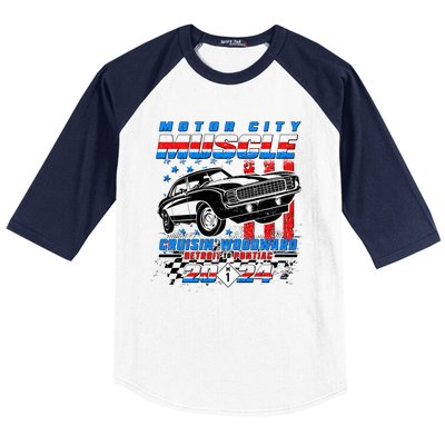 Motor City Muscle Cruisin Woodward Detroit To Pontiac 2024 Baseball Sleeve Shirt