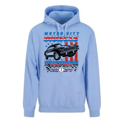 Motor City Muscle Cruisin Woodward Detroit To Pontiac 2024 Unisex Surf Hoodie