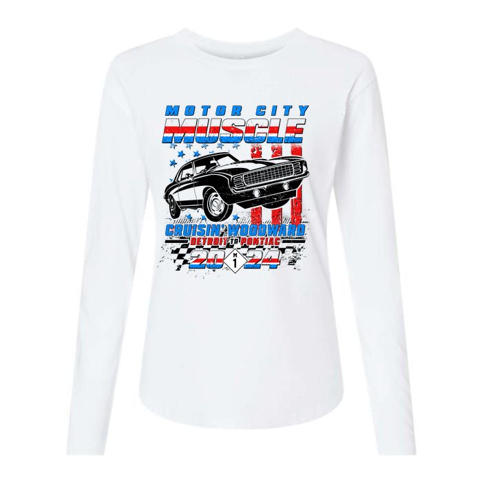 Motor City Muscle Cruisin Woodward Detroit To Pontiac 2024 Womens Cotton Relaxed Long Sleeve T-Shirt