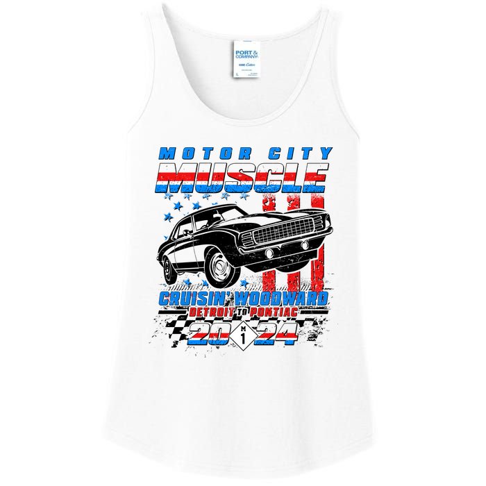 Motor City Muscle Cruisin Woodward Detroit To Pontiac 2024 Ladies Essential Tank