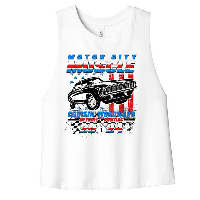 Motor City Muscle Cruisin Woodward Detroit To Pontiac 2024 Women's Racerback Cropped Tank