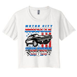 Motor City Muscle Cruisin Woodward Detroit To Pontiac 2024 Women's Crop Top Tee