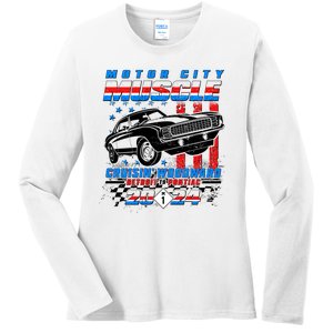 Motor City Muscle Cruisin Woodward Detroit To Pontiac 2024 Ladies Long Sleeve Shirt