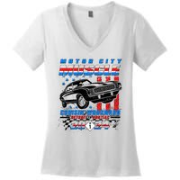 Motor City Muscle Cruisin Woodward Detroit To Pontiac 2024 Women's V-Neck T-Shirt