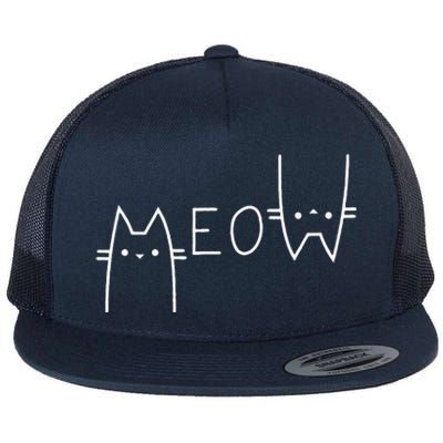 Meow Cat Meow Kitty Funny Cats Mom And Cat Dad Flat Bill Trucker Hat