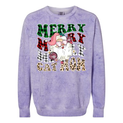 Merry Cat Mom Santa Leopard Plaid Christmas Cat Mom Meaningful Gift Colorblast Crewneck Sweatshirt