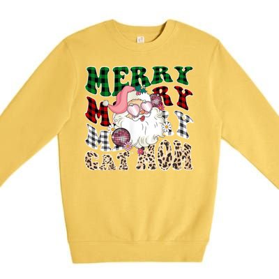 Merry Cat Mom Santa Leopard Plaid Christmas Cat Mom Meaningful Gift Premium Crewneck Sweatshirt