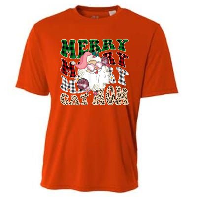 Merry Cat Mom Santa Leopard Plaid Christmas Cat Mom Meaningful Gift Cooling Performance Crew T-Shirt