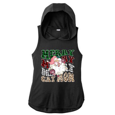 Merry Cat Mom Santa Leopard Plaid Christmas Cat Mom Meaningful Gift Ladies PosiCharge Tri-Blend Wicking Draft Hoodie Tank