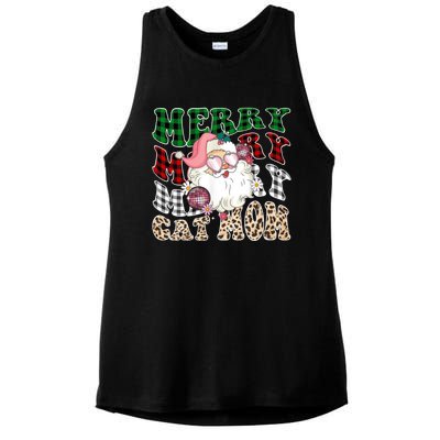 Merry Cat Mom Santa Leopard Plaid Christmas Cat Mom Meaningful Gift Ladies PosiCharge Tri-Blend Wicking Tank