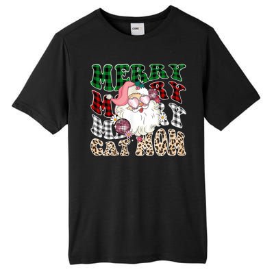 Merry Cat Mom Santa Leopard Plaid Christmas Cat Mom Meaningful Gift Tall Fusion ChromaSoft Performance T-Shirt