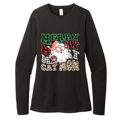 Merry Cat Mom Santa Leopard Plaid Christmas Cat Mom Meaningful Gift Womens CVC Long Sleeve Shirt