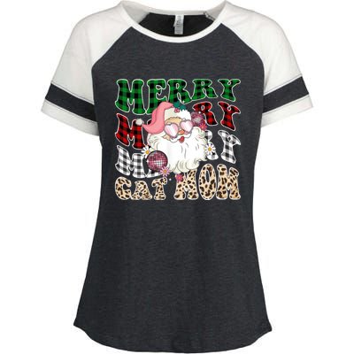 Merry Cat Mom Santa Leopard Plaid Christmas Cat Mom Meaningful Gift Enza Ladies Jersey Colorblock Tee