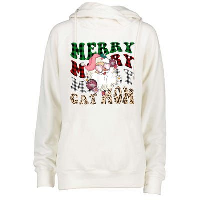 Merry Cat Mom Santa Leopard Plaid Christmas Cat Mom Meaningful Gift Womens Funnel Neck Pullover Hood