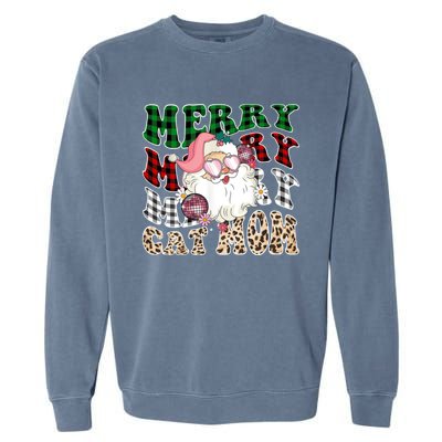 Merry Cat Mom Santa Leopard Plaid Christmas Cat Mom Meaningful Gift Garment-Dyed Sweatshirt