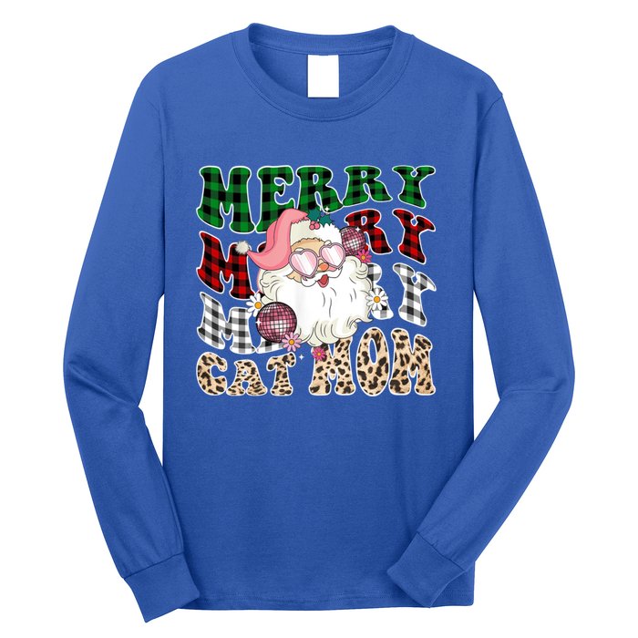 Merry Cat Mom Santa Leopard Plaid Christmas Cat Mom Meaningful Gift Long Sleeve Shirt