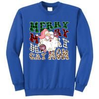 Merry Cat Mom Santa Leopard Plaid Christmas Cat Mom Meaningful Gift Sweatshirt