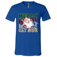 Merry Cat Mom Santa Leopard Plaid Christmas Cat Mom Meaningful Gift V-Neck T-Shirt