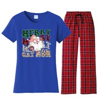 Merry Cat Mom Santa Leopard Plaid Christmas Cat Mom Meaningful Gift Women's Flannel Pajama Set