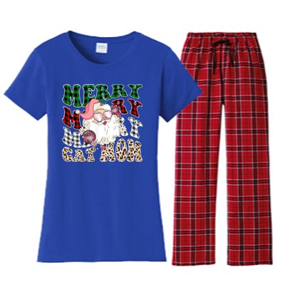 Merry Cat Mom Santa Leopard Plaid Christmas Cat Mom Meaningful Gift Women's Flannel Pajama Set