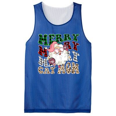 Merry Cat Mom Santa Leopard Plaid Christmas Cat Mom Meaningful Gift Mesh Reversible Basketball Jersey Tank