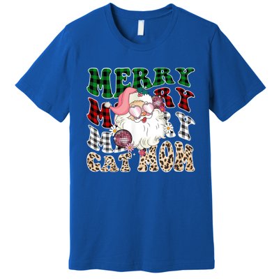 Merry Cat Mom Santa Leopard Plaid Christmas Cat Mom Meaningful Gift Premium T-Shirt