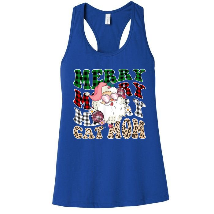 Merry Cat Mom Santa Leopard Plaid Christmas Cat Mom Meaningful Gift Women's Racerback Tank