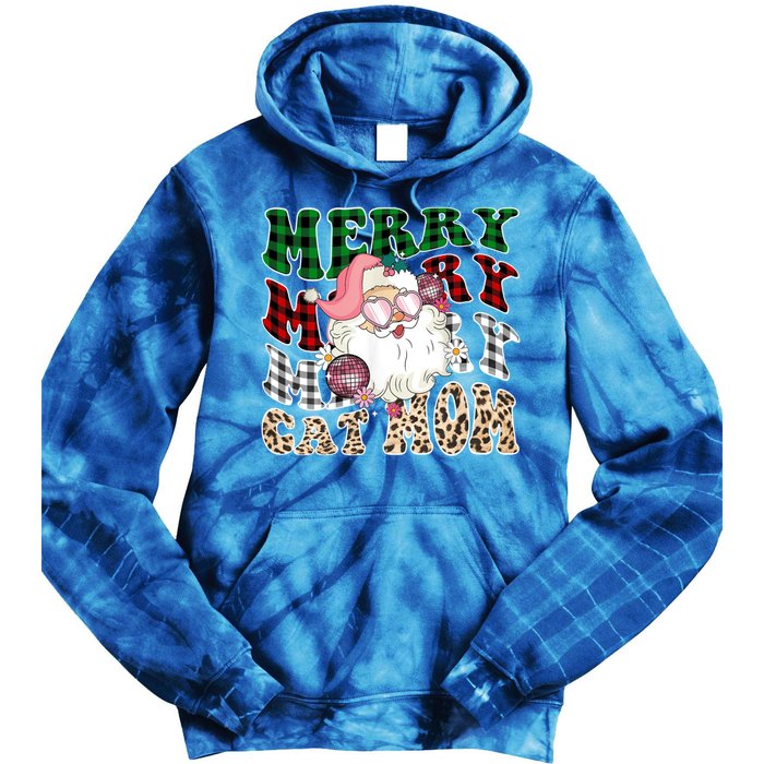 Merry Cat Mom Santa Leopard Plaid Christmas Cat Mom Meaningful Gift Tie Dye Hoodie